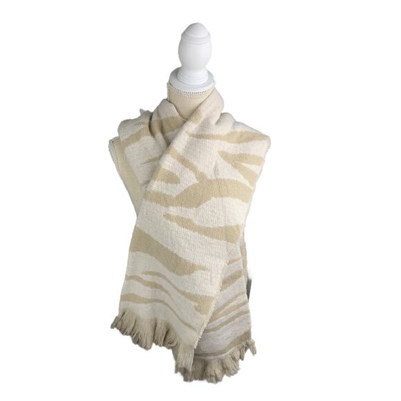 A New Day Brushed Blanket Fringe Scarf Zebra White Beige Women's One Size New - Picture 1 of 5